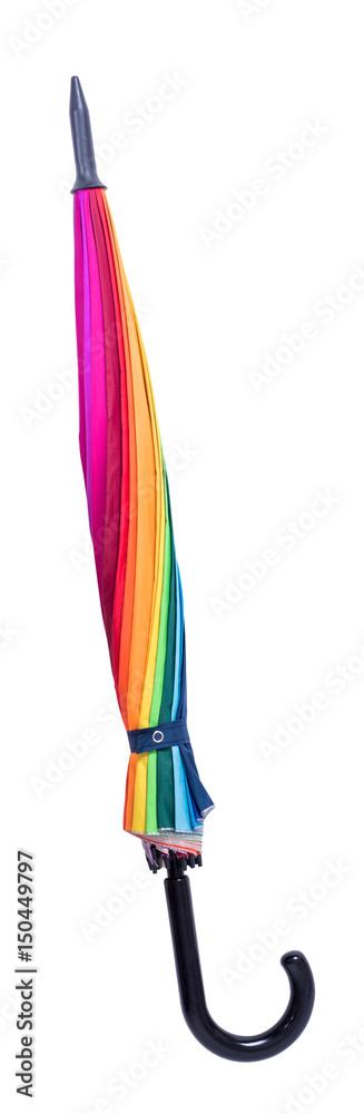 Rainbow umbrella on white background.