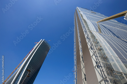 MILAN, ITALY, MARCH 28, 2017 - Isozaki Tower in "City Life" complex in 3 Torri Milan place, modern buildings and condos.