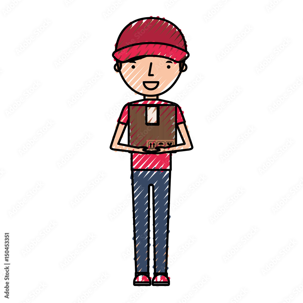 delivery worker with box avatar character vector illustration design delivery worker with box avatar character vector illustration design