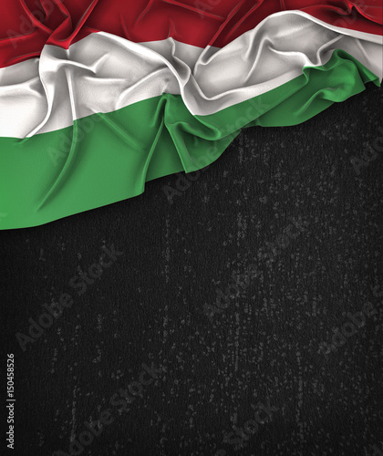 Fotografie Hungary Flag Vintage on a Grunge Black Chalkboard With Space For Text
