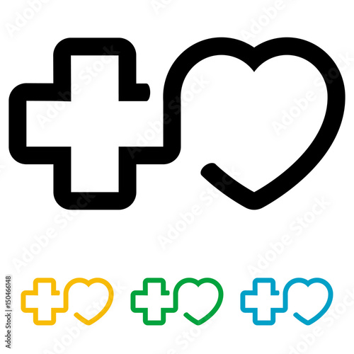 Icono plano lineal cruz y corazon varios colores