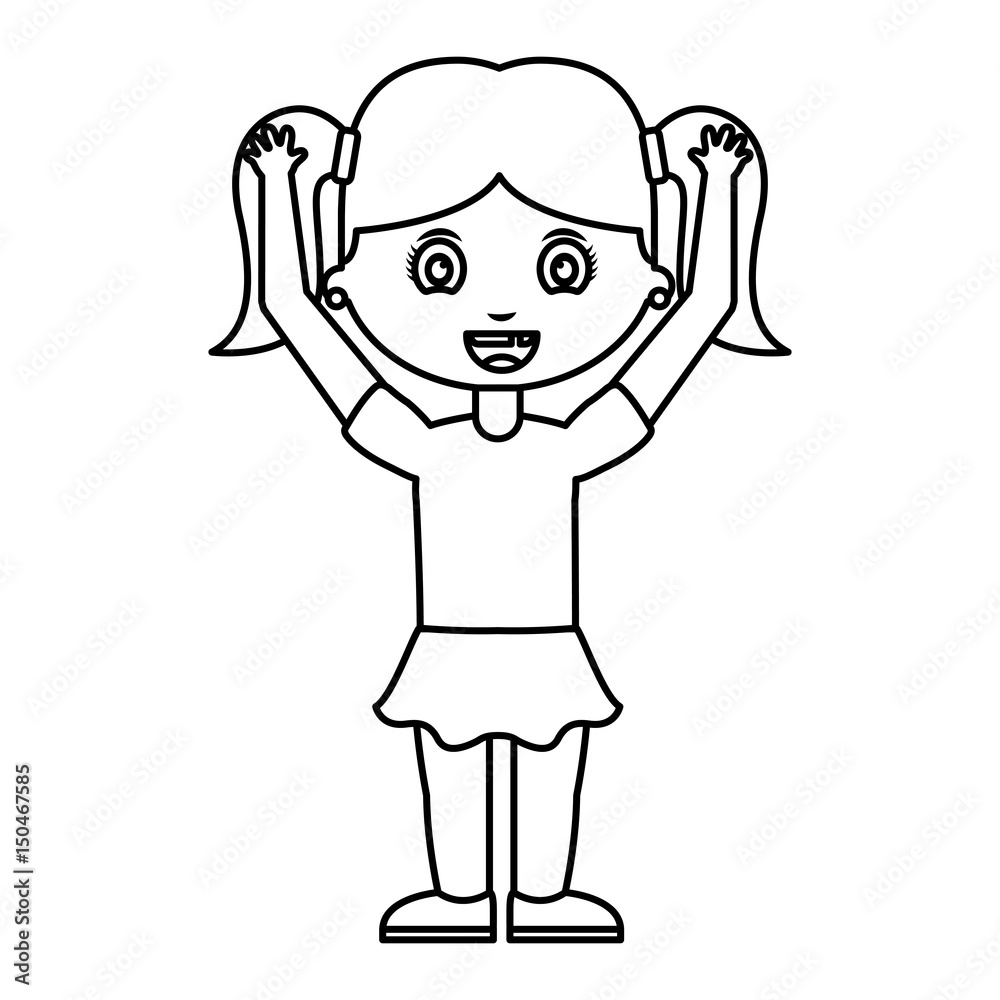 cute little girl student with hands up vector illustration design