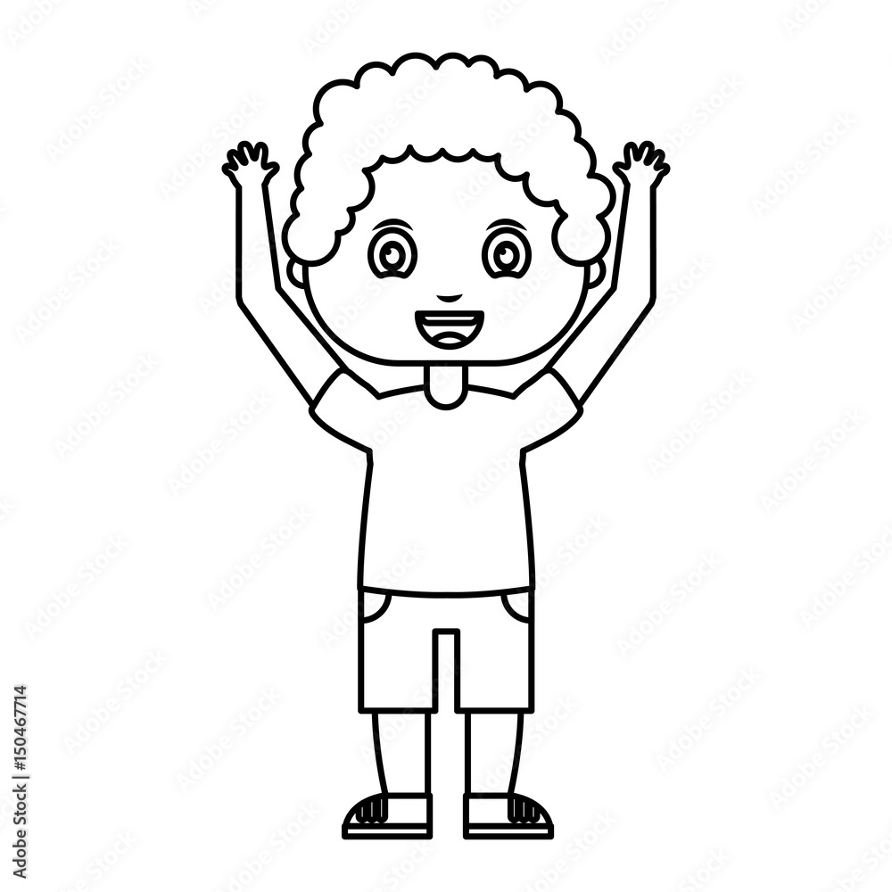 cute little boy with hands up character vector illustration design