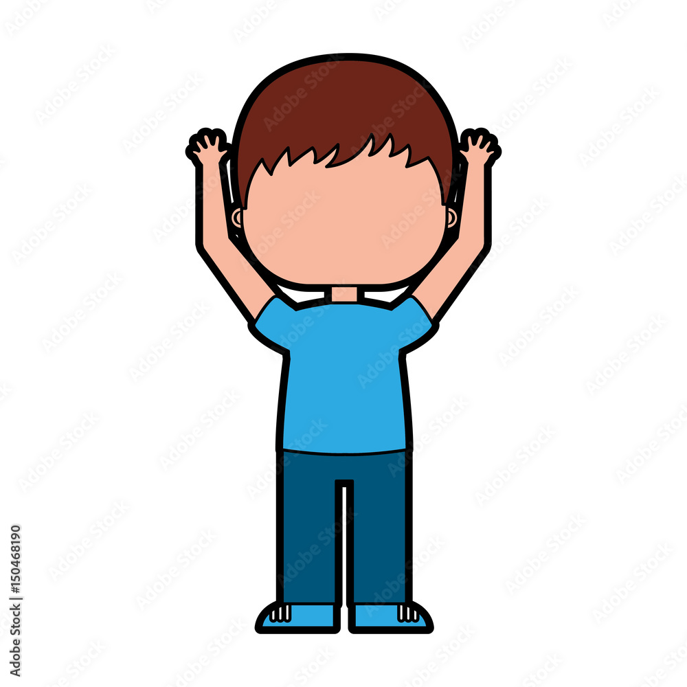 cute little boy with hands up character vector illustration design