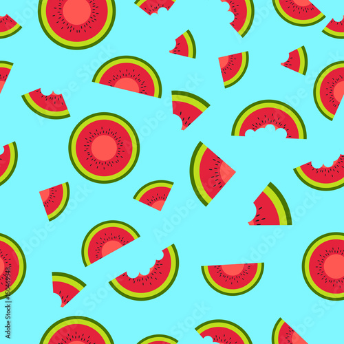 Fototapeta Naklejka Na Ścianę i Meble -  Watermelon slices pattern and seamless background. Vector Illustration