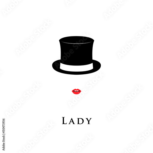 Lady wearing Cylinder hat and lipstick. 