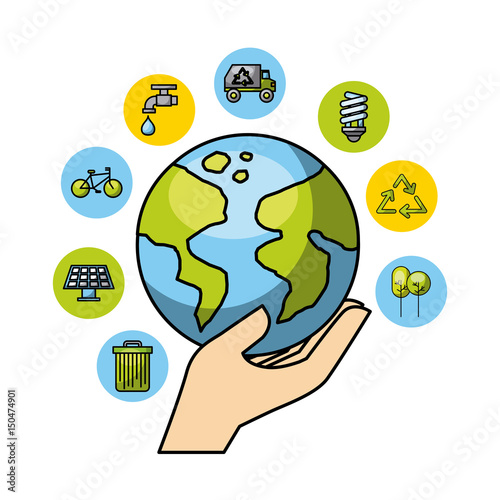 planet earth with eco friendly related icons image vector illustration design 