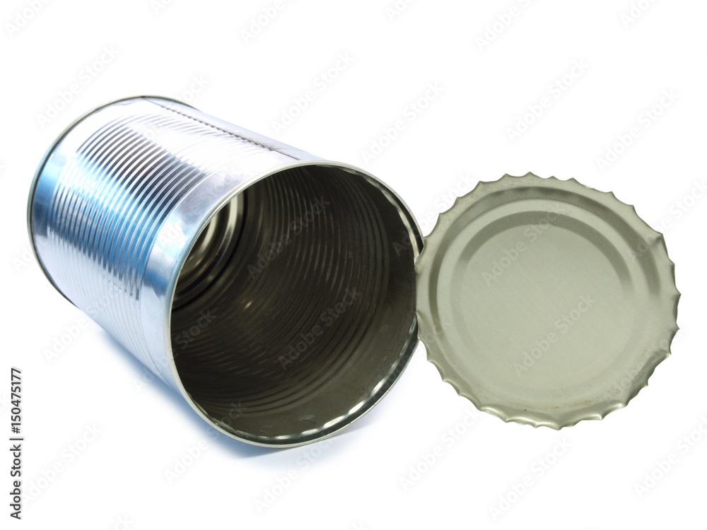 Empty metal tin on white background Empty metal tin on white background