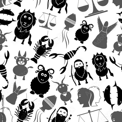 zodiac signs for astrology set of cartoon animals icons seamless pattern eps10