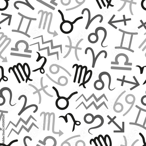 zodiac signs for astrology simple set of icons seamless grayscale pattern eps10