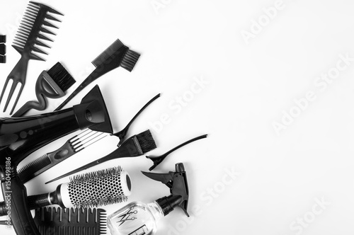 Set of hairdressers on white background.  top view