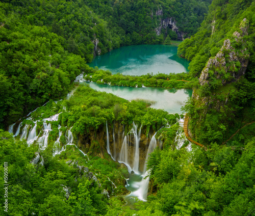 morning over waterfalls in Plitvice park, Croatia