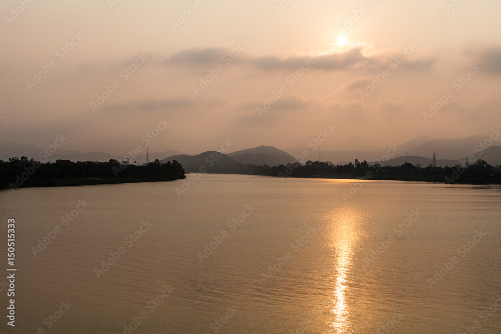 View from Thien Mu Pagoda to the sunset over Perfume River