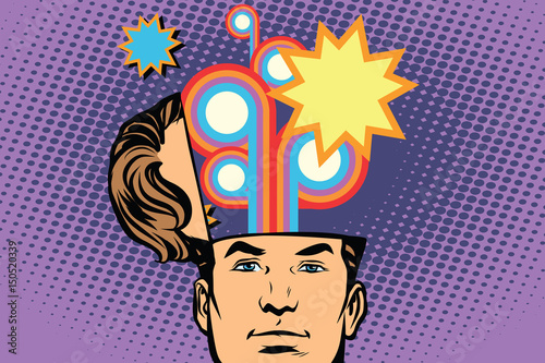 Man with an open head festival fireworks carnival celebration