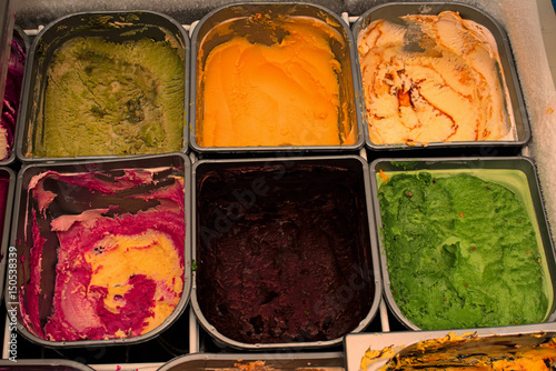 Different types of ice cream in trays