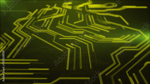 Yellow background with motherboard's electronic circuit 3d illustration