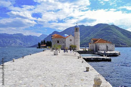 Church on the Island of Our lady of the Rocks, Montenegro. Landscape photo