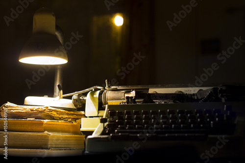 old typewriter at night with low light