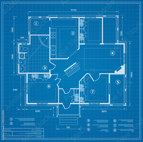 Blueprint house plan drawing Fototapet