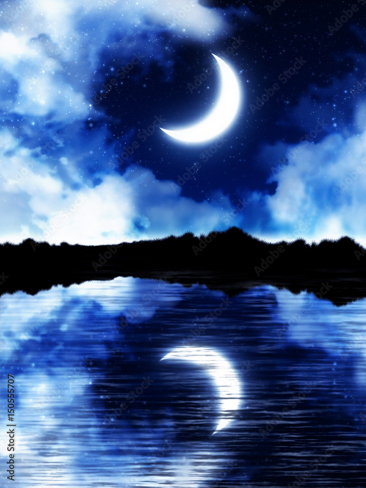 Crescent Moon over Starry Sky Crescent Moon over Starry Sky