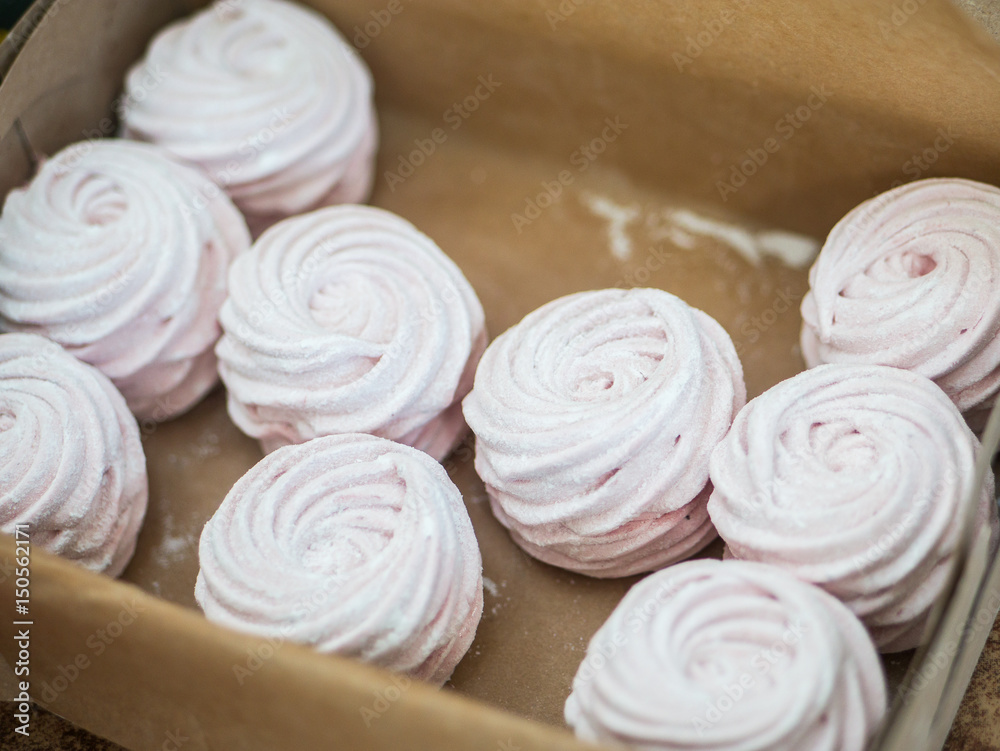 home-made pink marshmallows in the box home-made pink marshmallows in the box