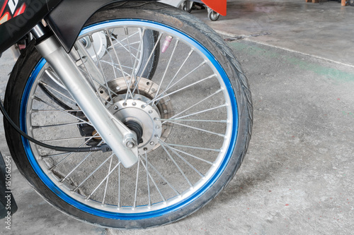 Front wheel of motorcycle,part of motorcycle