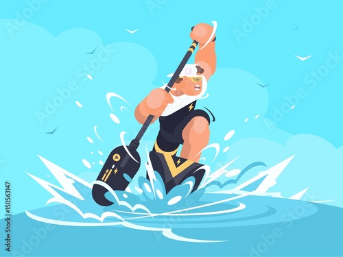 Strong man in canoe