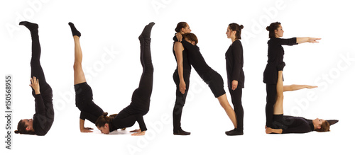 Black dressed people forming word JUNE
