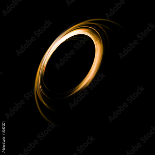 Abstract Background of ring light with luminous swirling on black