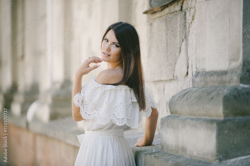 brunette in a dress