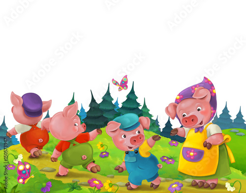 Fototapeta cartoon scene with mother pig and kids