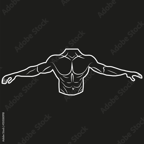 vector image of muscular male torso with hands on a black background