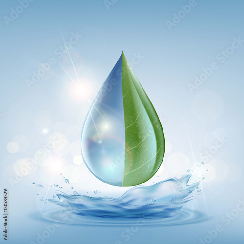 Transparent drop of water on a blue background