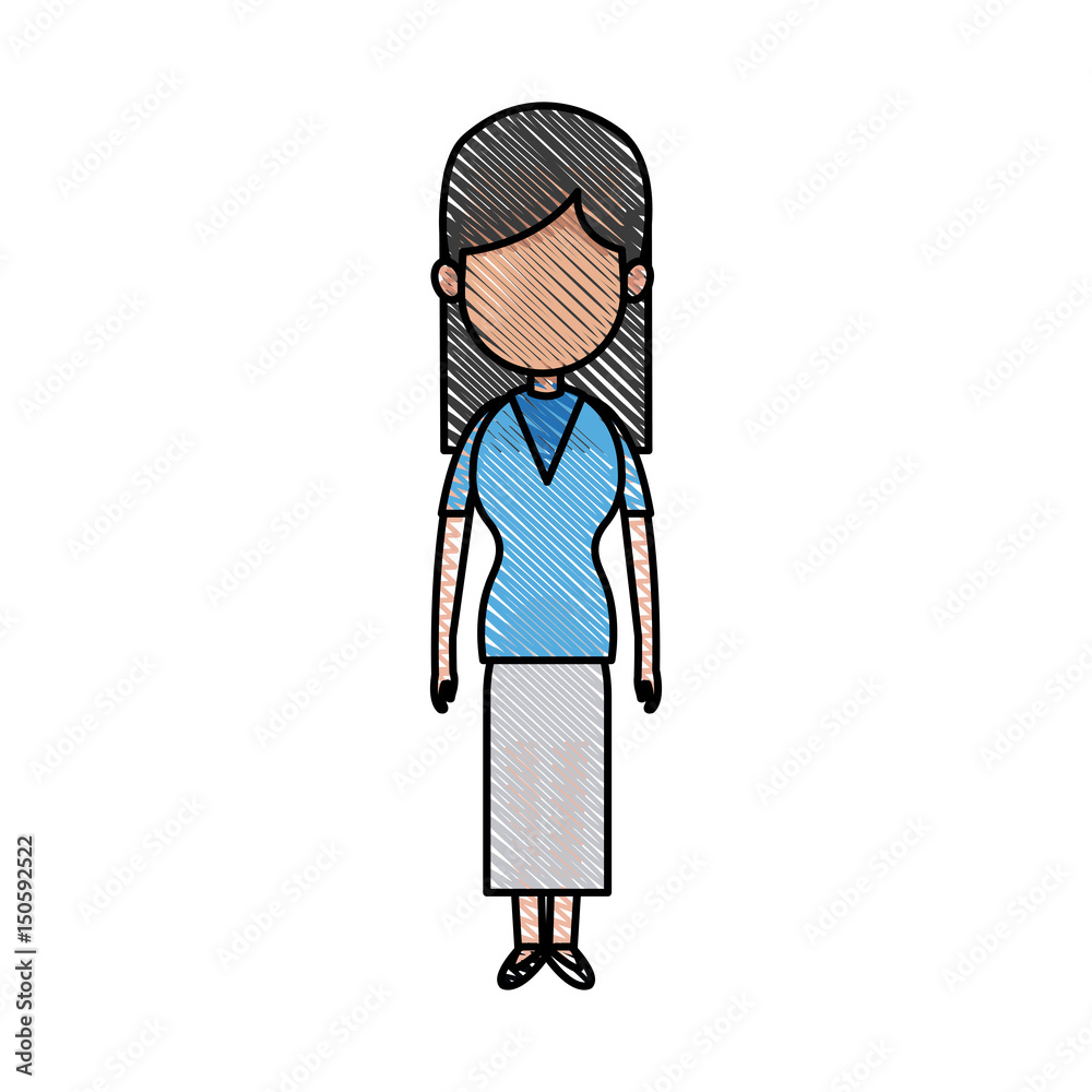 drawing woman character female standing design vector illustraton