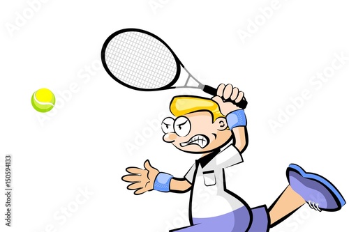 Man playing tennis with a racket - Cartoon isolated on white