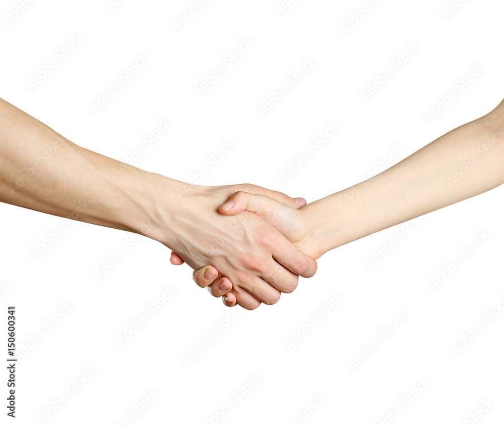 Handshake men and women. Isolated on a white background