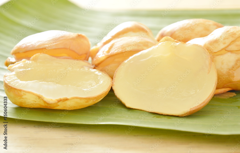 toddy palm tropical fruit on banana leaf toddy palm tropical fruit on banana leaf