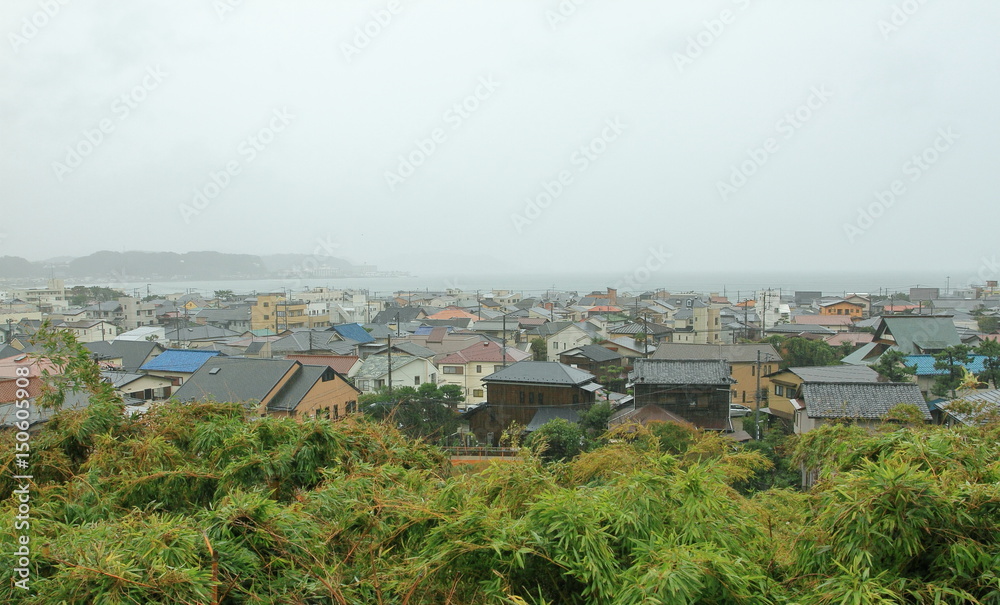 View of Kamakura bay on cloudy day from Hasedera upper section of the temple grounds