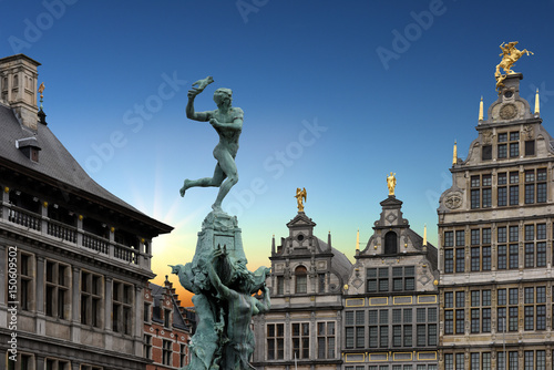 Brabo Fountain on Grote Markt in Antwerp. Antwerp, Flemish Region, Belgium