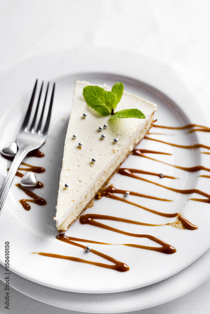 Cheesecake with mint leaves Cheesecake with mint leaves