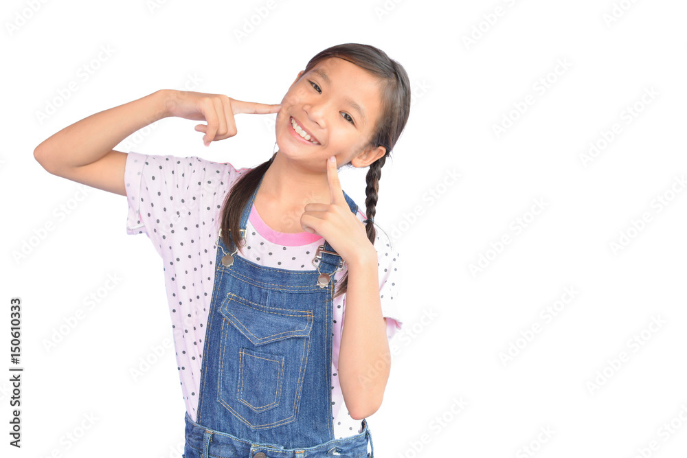 Portrait of little Asian girl on white background Portrait of little Asian girl on white background