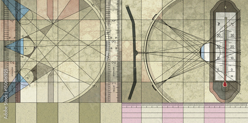 Audit, Illustration of a textural background on an audit topic: inspection measuring instruments - ruler and thermometer.