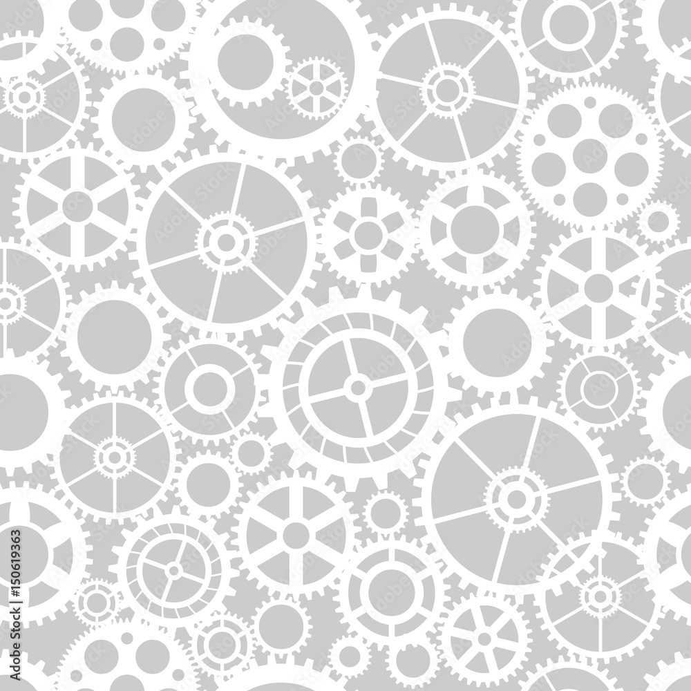 Seamless pattern silhouette cut gears mechanical machine parts clock gearwheel. Design for scrapbooking, business cards, background for craft