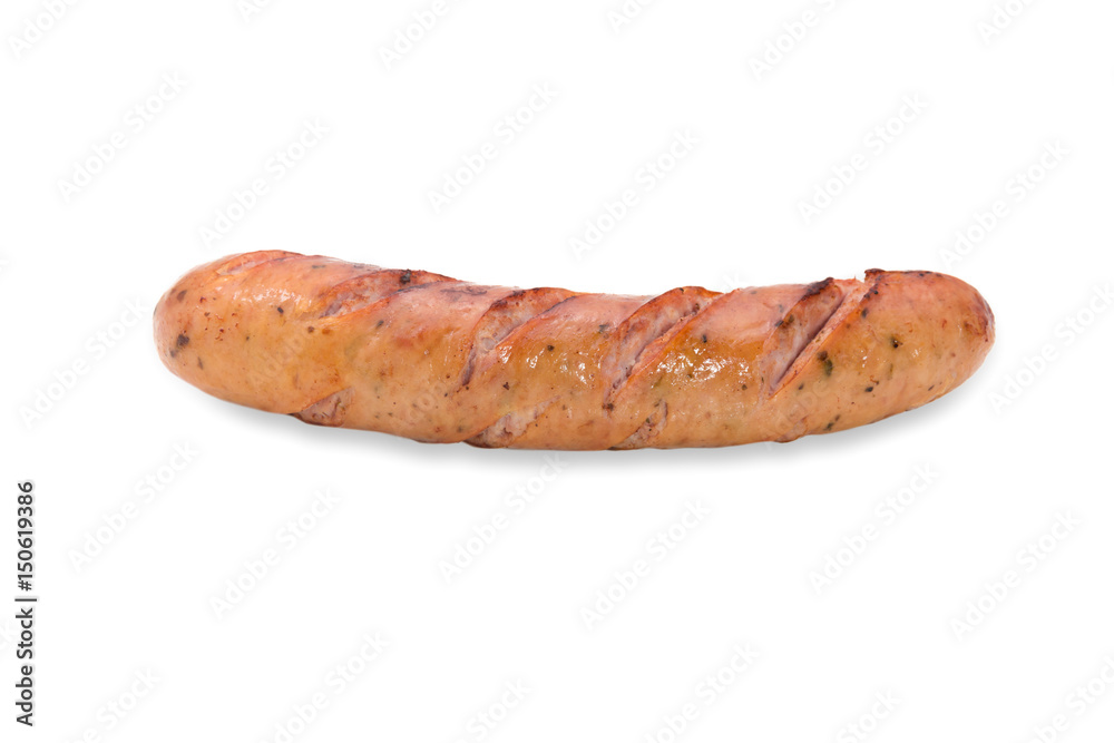 Fried smoked sausage or wurst isolate on white background. Fried smoked sausage or wurst isolate on white background.