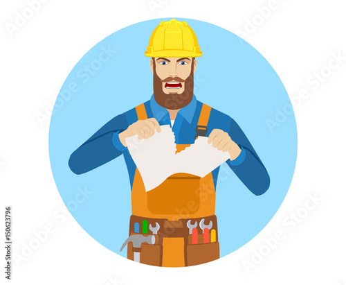 Angry Worker tearing paper