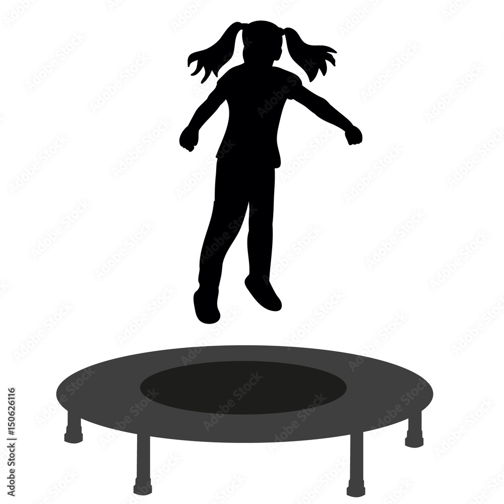 Vector, silhouette of a little girl jumping on a trampoline Stock  Illustration | Adobe Stock