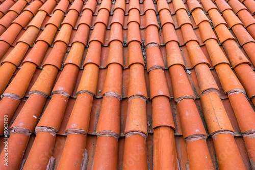 Red tiled roof. Background, pattern