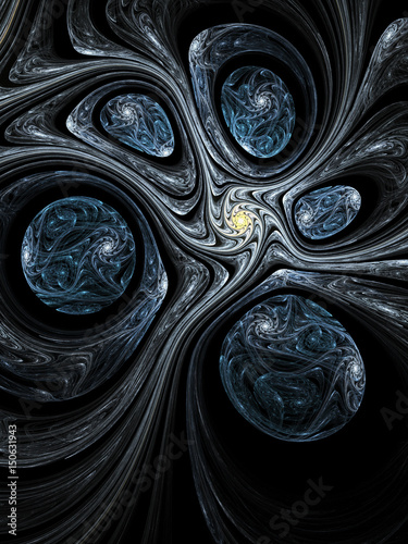 Dark blue fractal spiral, digital artwork for creative graphic design