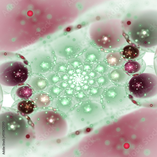 Green and red fractal bubbles, digital artwork for creative graphic design