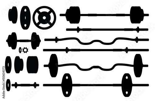 Set of gym accessories silhouettes